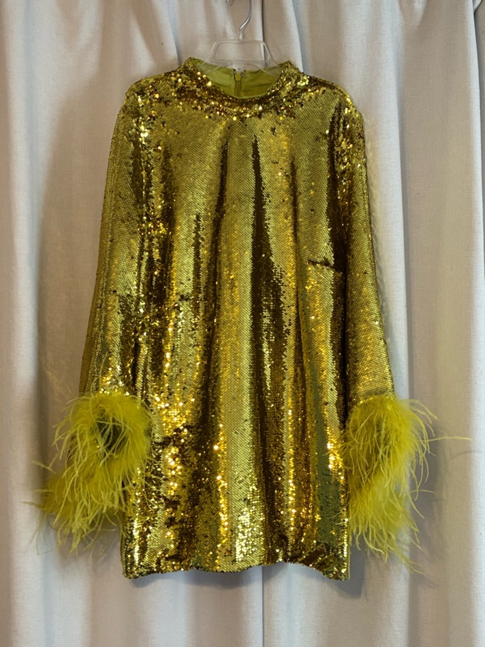 Gold Sequin Feather Cuff Mini Dress - Picture 4 of 8